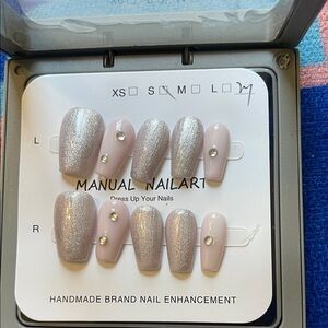 Silver and Nude Press-On Nails